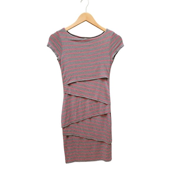 Bailey 44 XS Gray & Pink Striped Tiered Cap Sleeve Dress - Picture 1 of 4